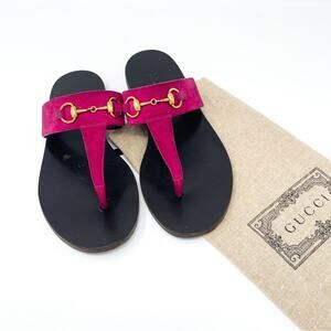 Gucci Marcy Suede Horsebit Leather Thong Sandal Pink Size EU 35.5